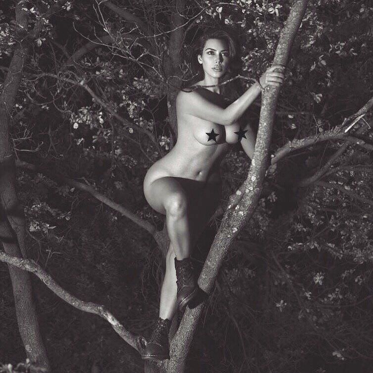 Ким Кардашян фото на дереве 
