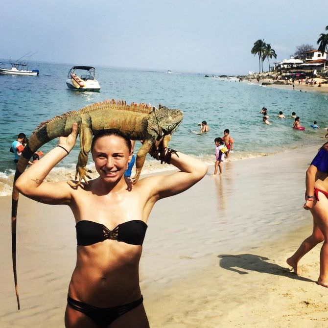 Бриана Эвиган фото на пляже с ящерицей